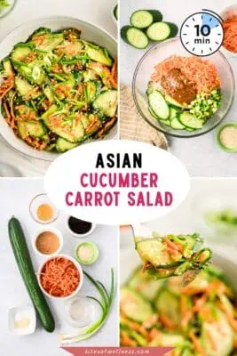 Large bowl filled with asian cucumber carrot salad.