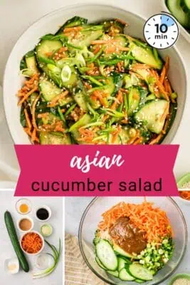 Large bowl filled with asian cucumber carrot salad.