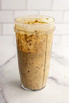 Oreo protein shake after blending.