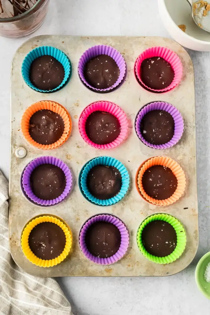 Protein peanut butter cups after resting in the freezer.