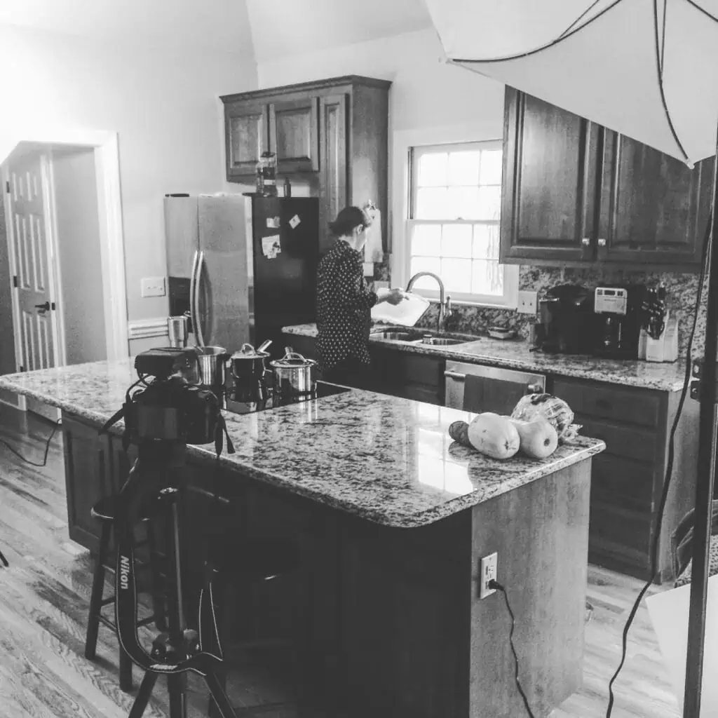 Sam in 2015 in her moms kitchen preparing to shoot youtube videos
