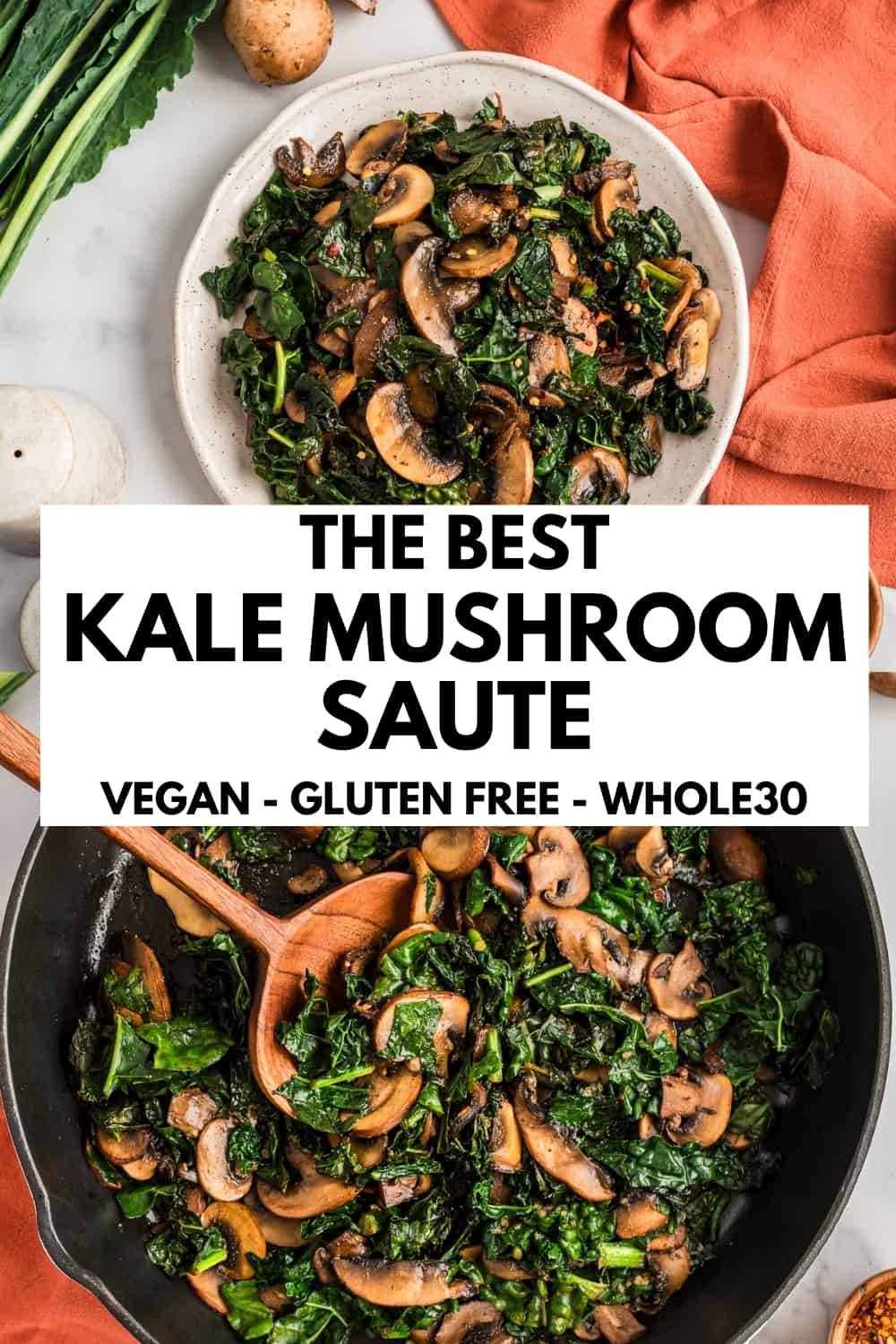 bowl filled with balsamic sauteed kale and mushrooms.