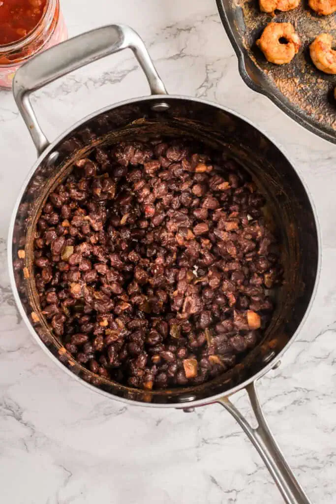 Mango salsa black beans after cooking.