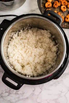 Jasmine rice in the instant pot after cooking.