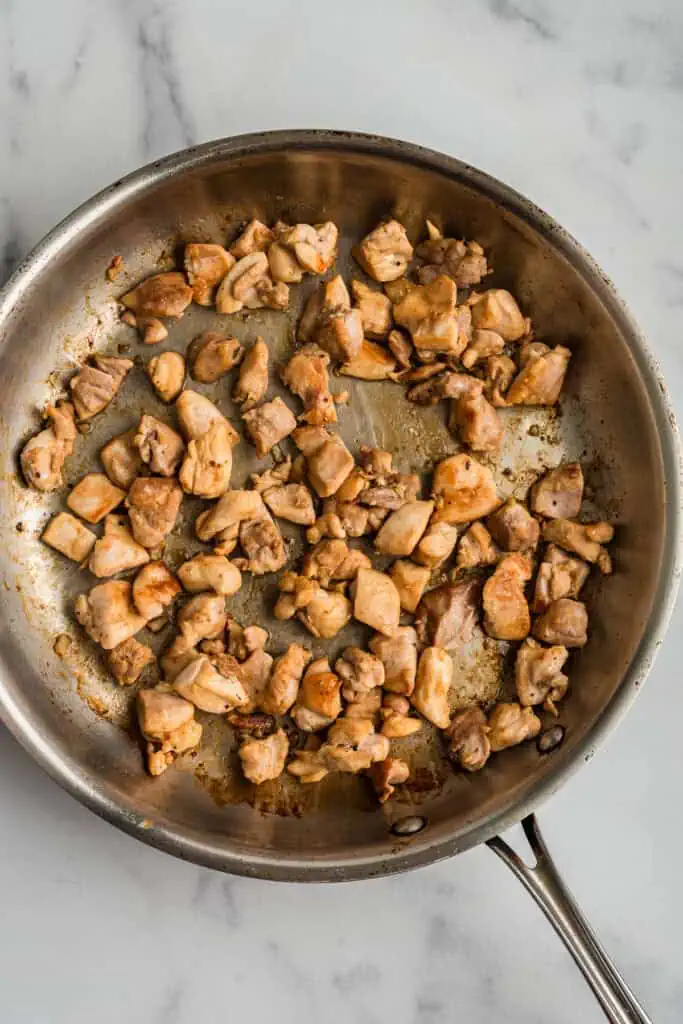 Italian chicken in skillet after cooking.