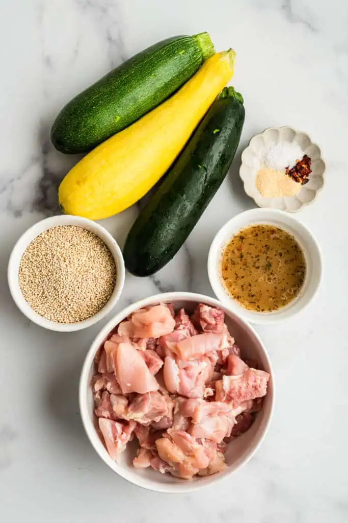 Ingredients to make italian chicken and veggies.