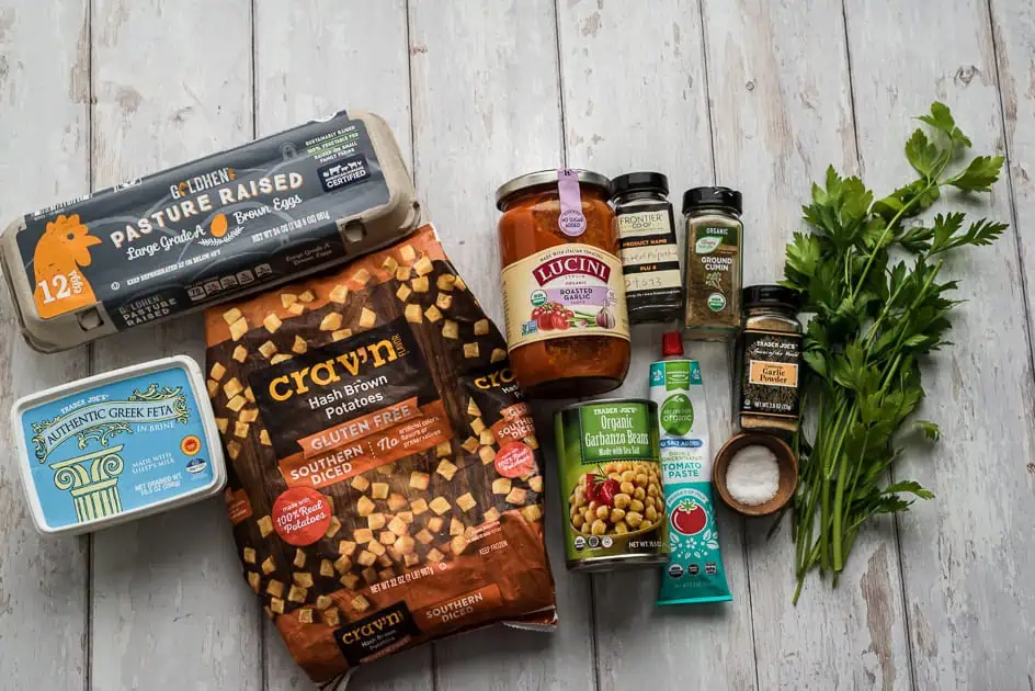 Ingredients to make chickpea shakshuka.