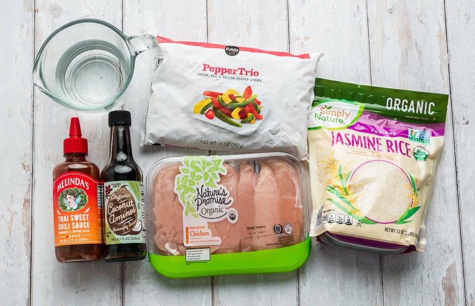 Ingredients to make sweet chili chicken.