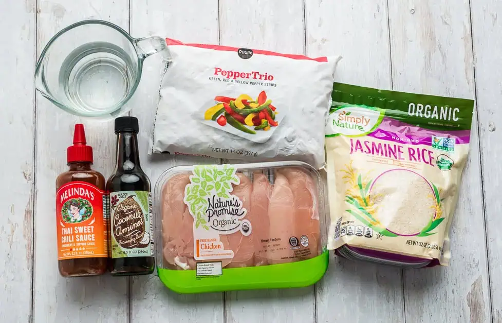 Ingredients to make sweet chili chicken.