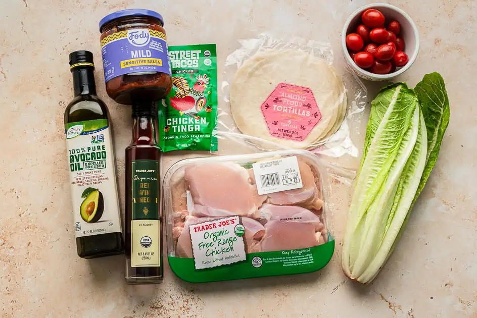 Ingredients to make air fryer chicken thigh tacos.