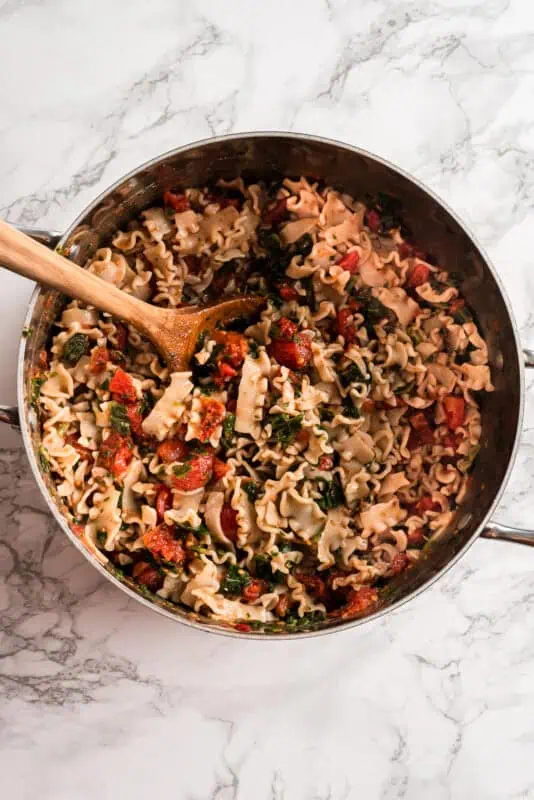 Sundried tomato pasta before adding sausage.