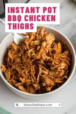 Bowl filled with instant pot bbq chicken thighs
