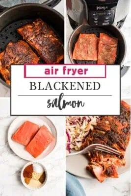Air fryer blackened salmon before and after cooking.