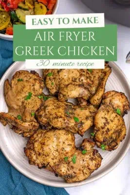 Air fryer greek chicken on a white plate.