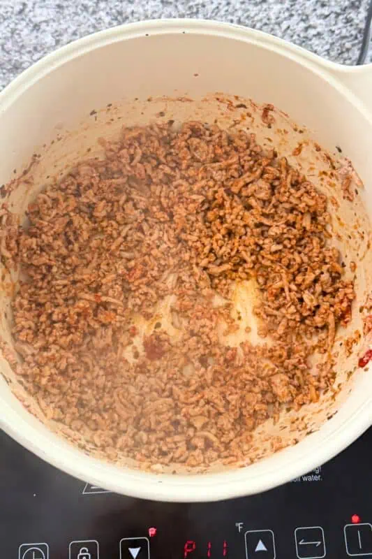 Ground chicken tomato mixture after stirring.