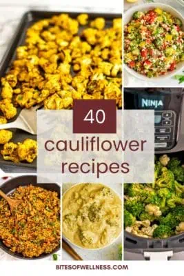 Multiple cauliflower recipes including cauliflower rice, cauliflower soup and roasted cauliflower