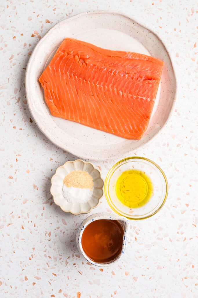 Ingredients to make buffalo salmon bites.